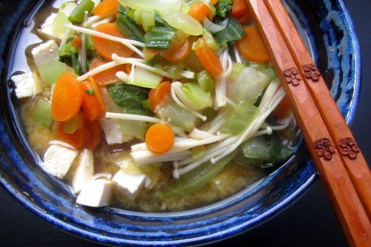 Buckwheat Noodle Soup with chicken broth