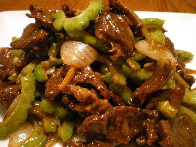 Simply sauteed Ampalaya con Carne with beef