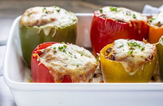 Peppers Stuffed with a rice and ground beef mixture