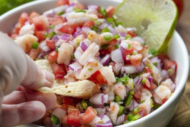 Shrimp Ceviche - refreshing dip with shrimp, lime juice, and lots of fresh vegetables