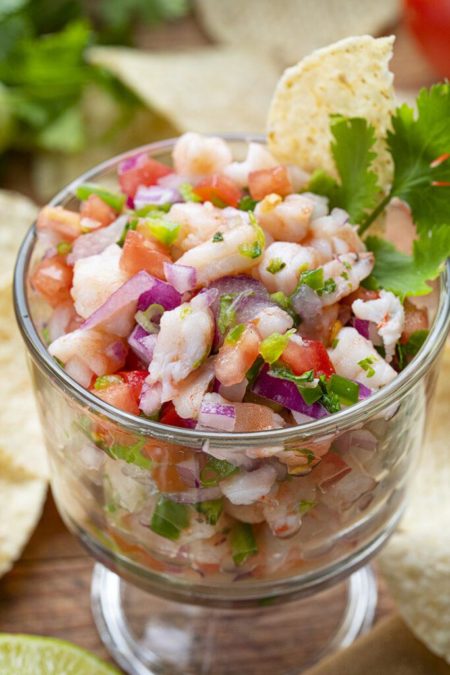 Shrimp Ceviche - refreshing dip with shrimp, lime juice, and lots of fresh vegetables