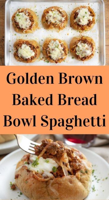 Golden Brown Baked Bread Bowl Spaghetti