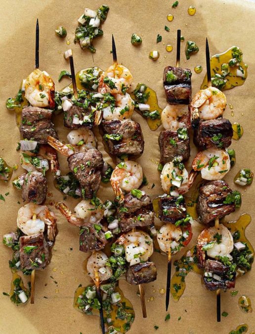 Amazing Surf and Turk Kebabs with Chimichurri Sauce