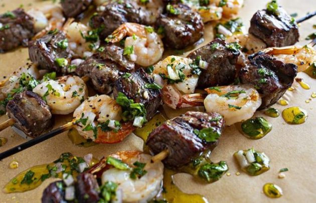 Amazing Surf and Turk Kebabs with Chimichurri Sauce