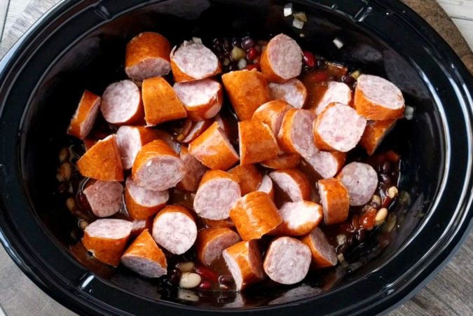 Slow Cooker Kielbasa and Barbecue Beans - perfect chilly day recipe!