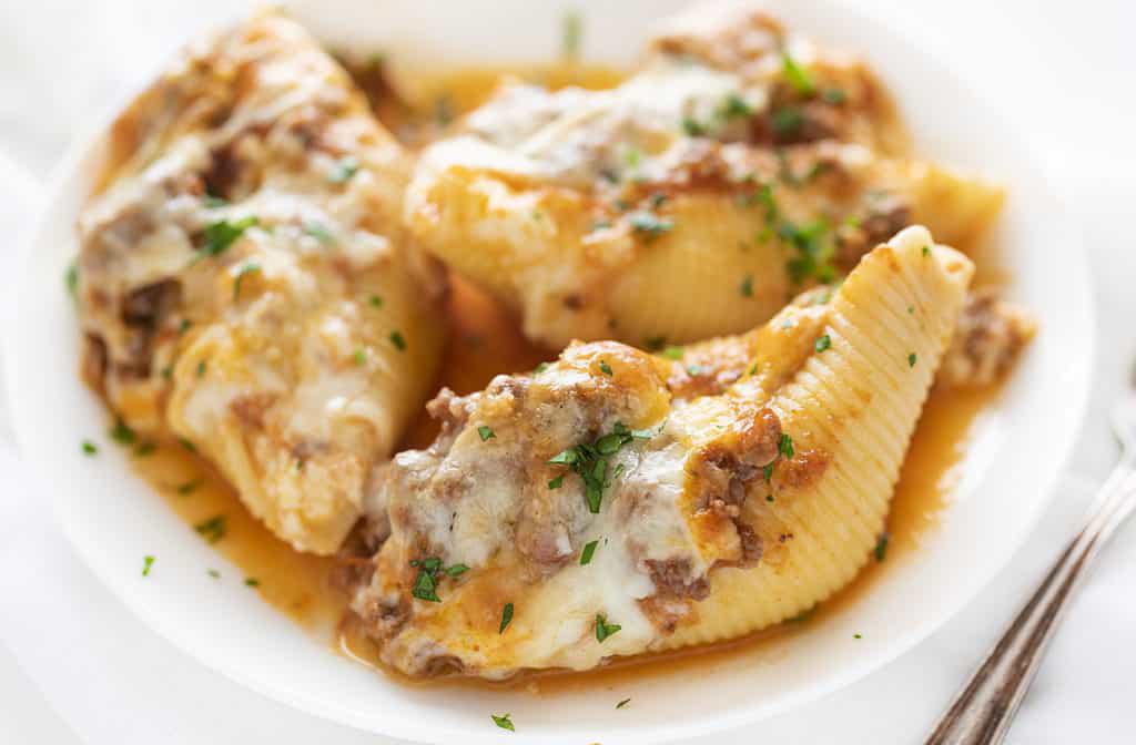 Three Cheese Stuffed Shells With a Hearty Meat Sauce