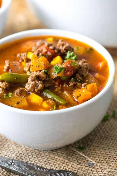 Quick and Hearty Hamburger Soup Loaded With Vegetables, Beef, Tomatoes and Potatoes