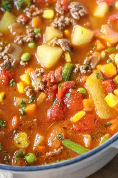 Quick and Hearty Hamburger Soup Loaded With Vegetables, Beef, Tomatoes and Potatoes