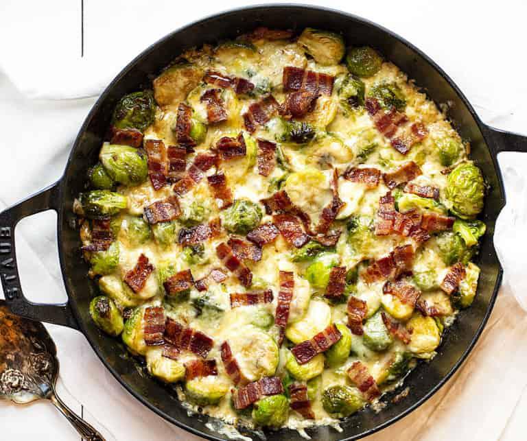 Roasted Brussels Sprouts With Gruyere and Mozzarella Cheese