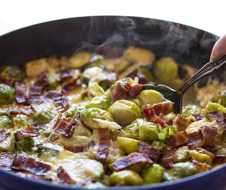 Roasted Brussels Sprouts With Gruyere and Mozzarella Cheese