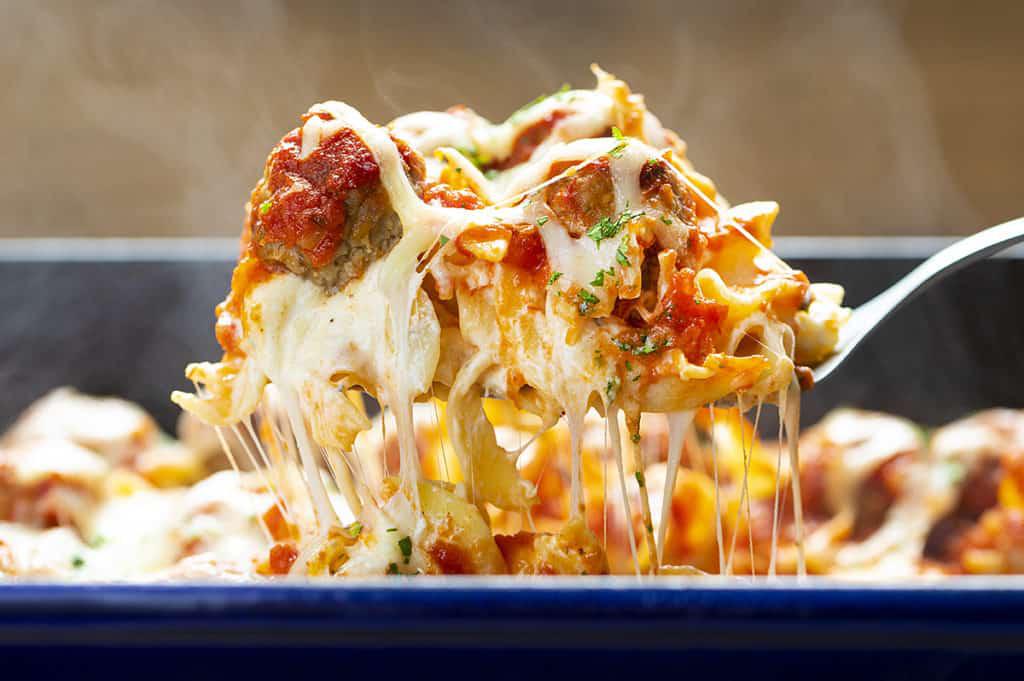 Cheesy Noodle-Meatball Casserole
