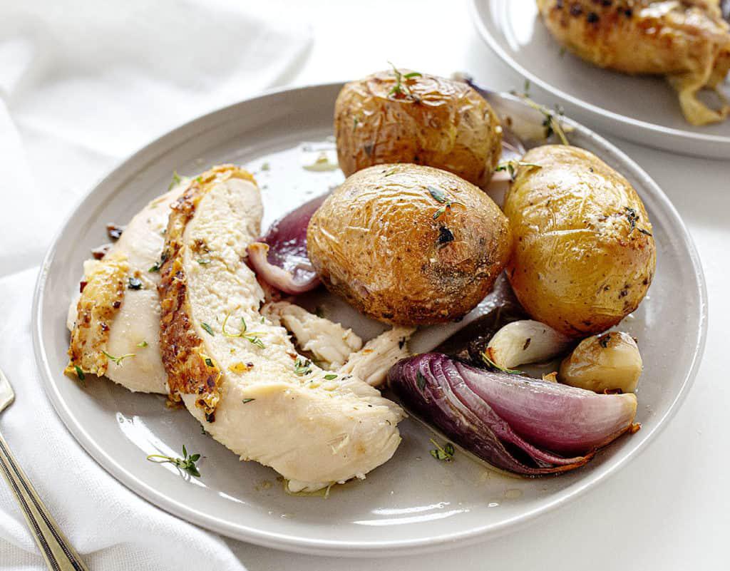 Roasted Chicken with baby potatoes and vegetables