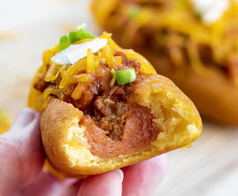 Awesome Homemade Chili Cheese Corn Dogs