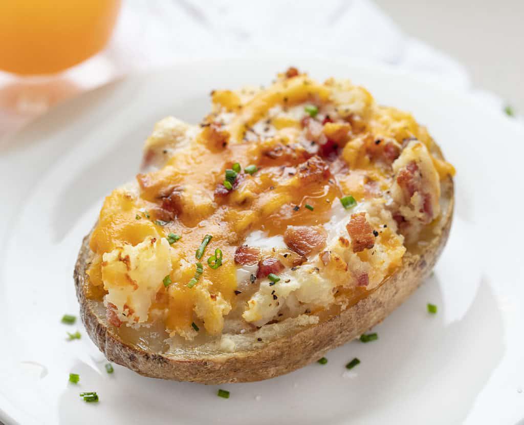 Breakfast Twice Baked Potato with Bacon, Egg, and Cheese