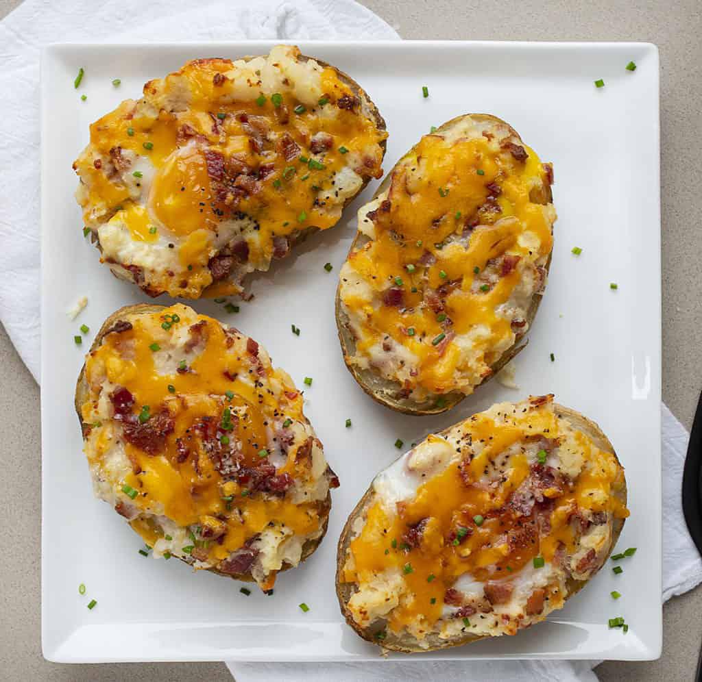 Breakfast Twice Baked Potato with Bacon, Egg, and Cheese