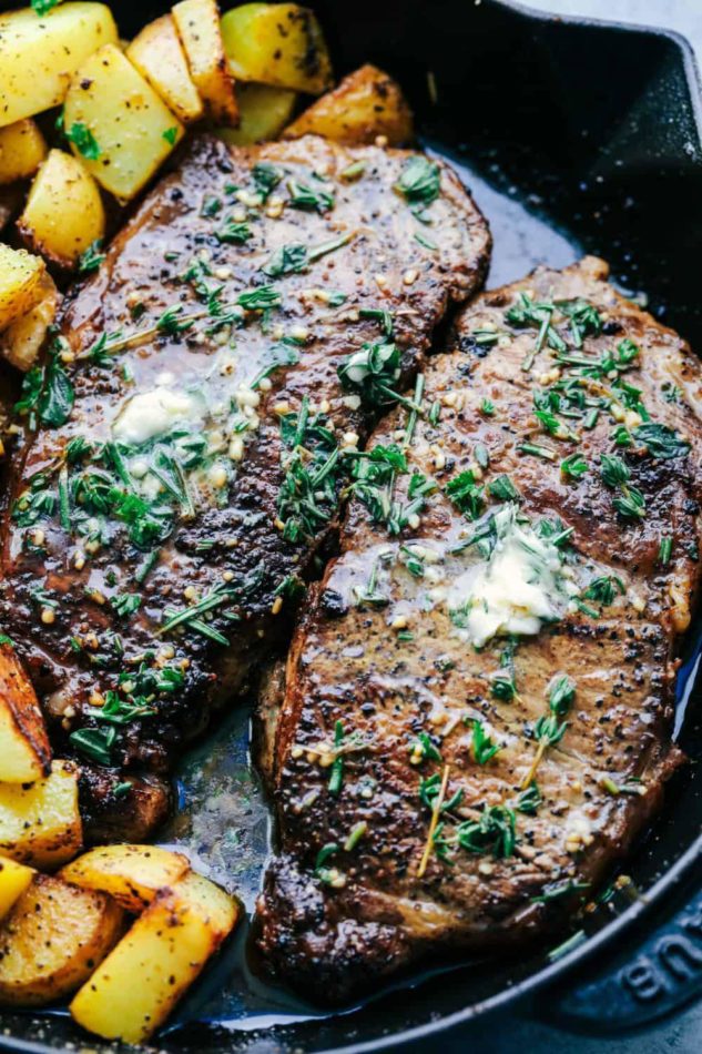 Skillet Herb Steak and Potatoes with Garlic Butter