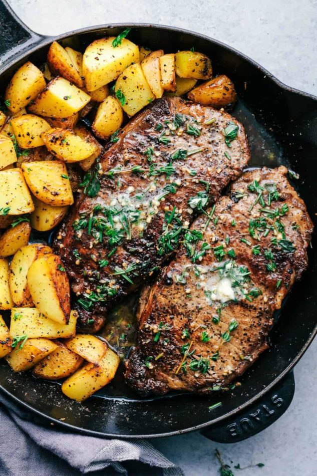 Skillet Herb Steak and Potatoes with Garlic Butter
