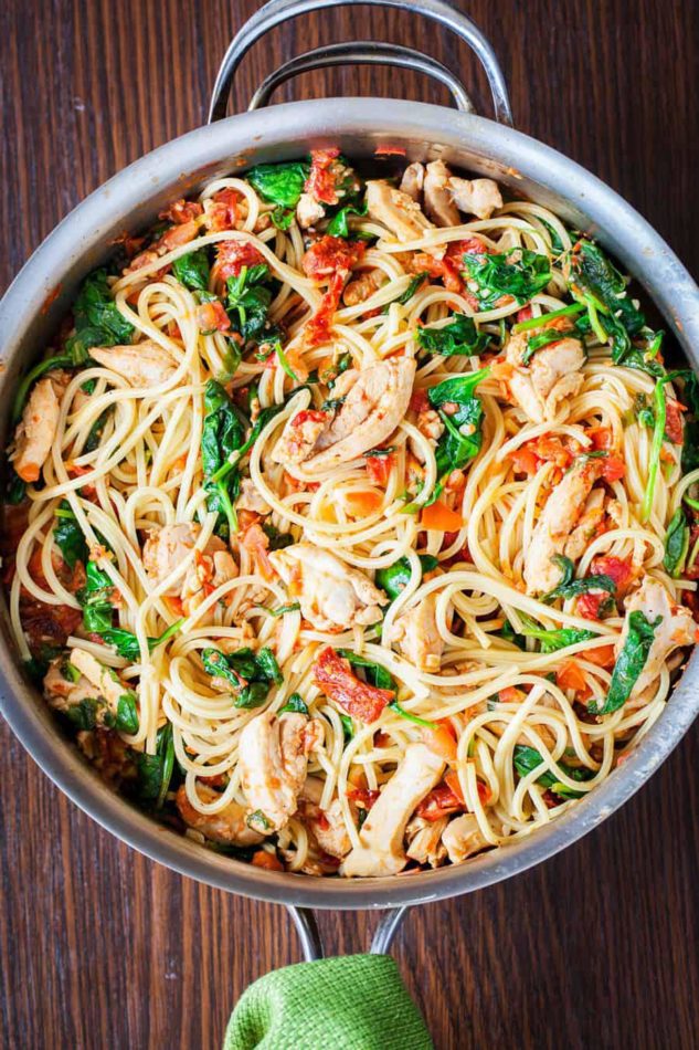 Tomato Spinach and Chicken Spaghetti Recipe