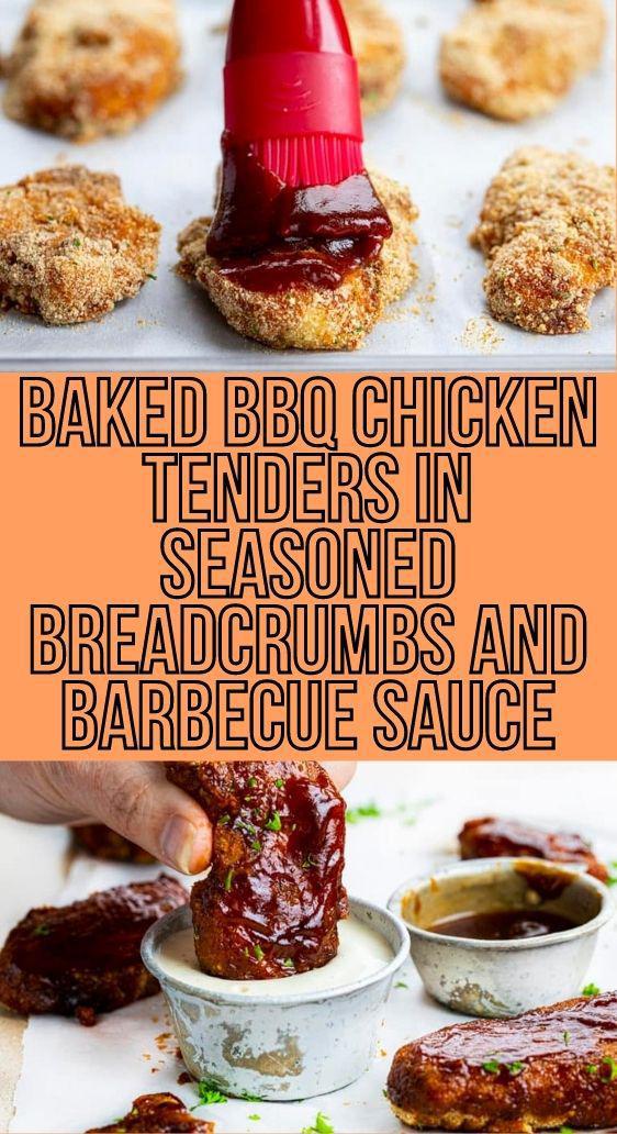 Baked BBQ Chicken Tenders in Seasoned Breadcrumbs and Barbecue Sauce