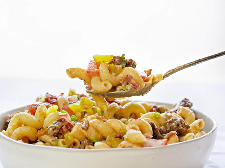 Cheeseburger Pasta with Homemade Cheddar Cheese Sauce