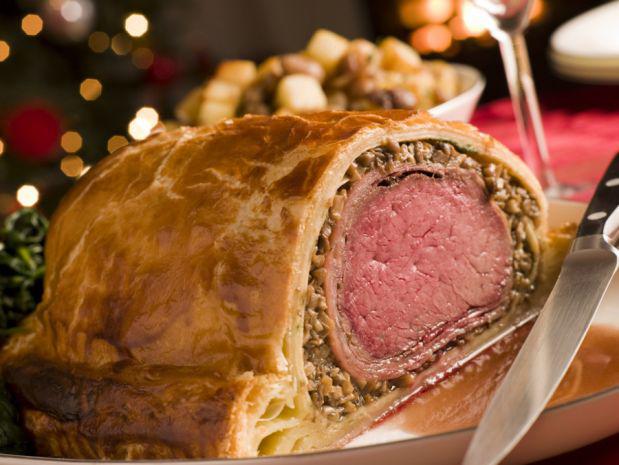 Beef Wellington-style baked in dough