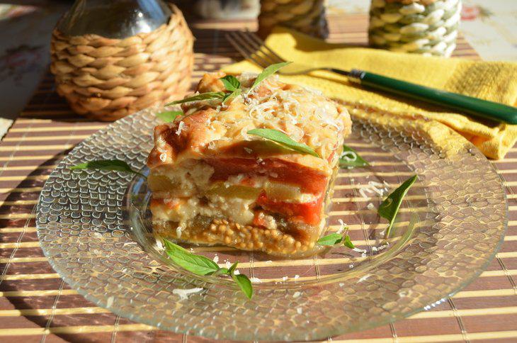 Zucchini lasagna with grilled vegetables
