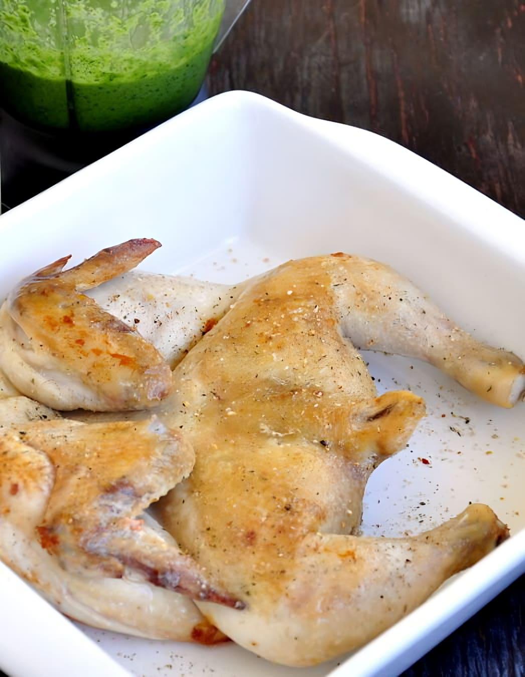 Chicken baked in aromatic green sauce with plums