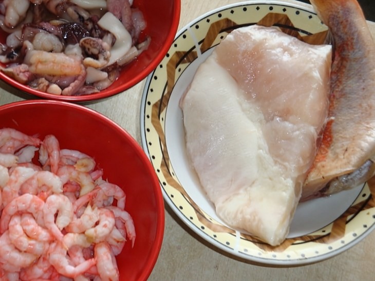 Seafood Tomato Soup with Shrimp and Sea Bass