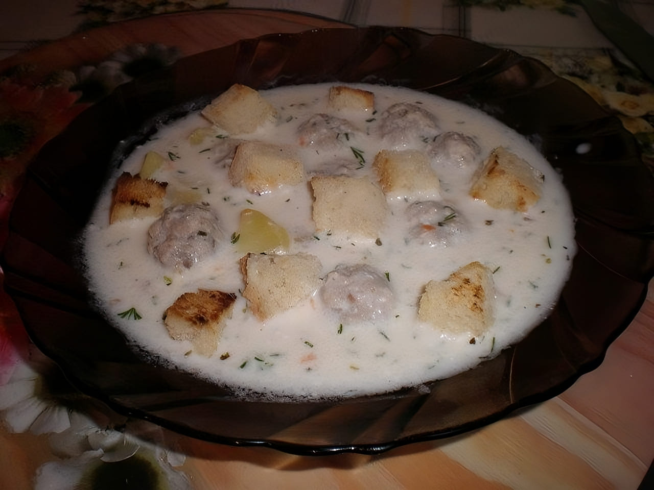 Creamy Meatball Soup with Croutons - A Hearty Delight!