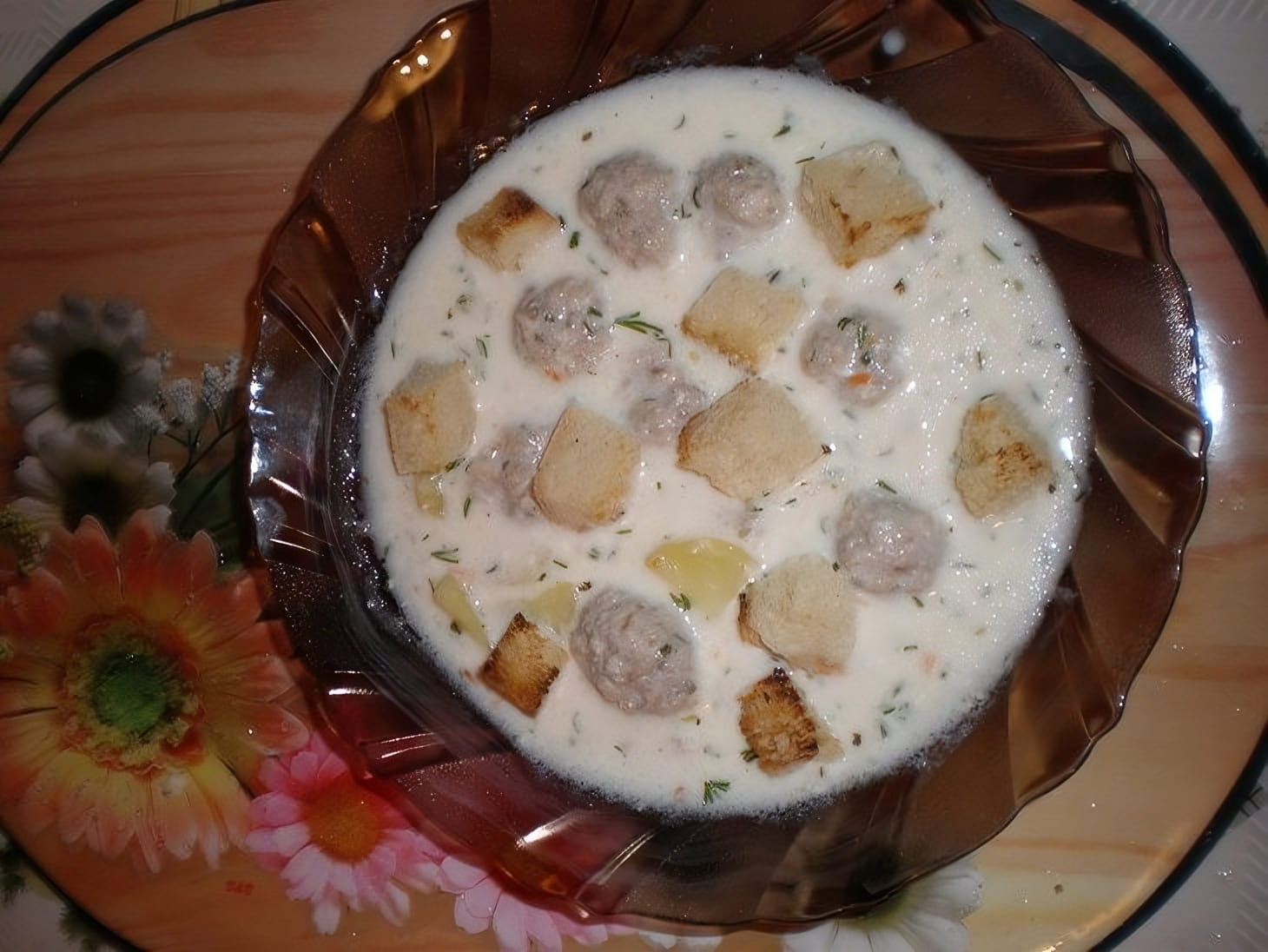 Creamy Meatball Soup with Croutons - A Hearty Delight!