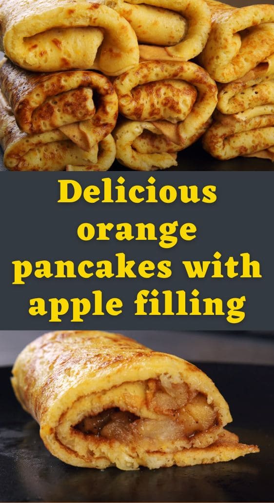 Delicious orange pancakes with apple filling
