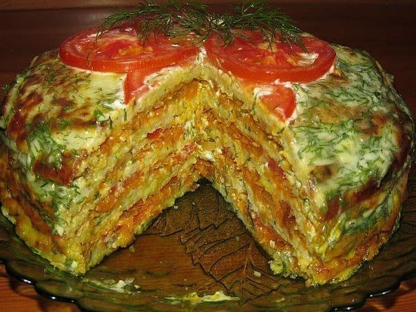 Delicious Zucchini Cake with Vegetables and Cheese